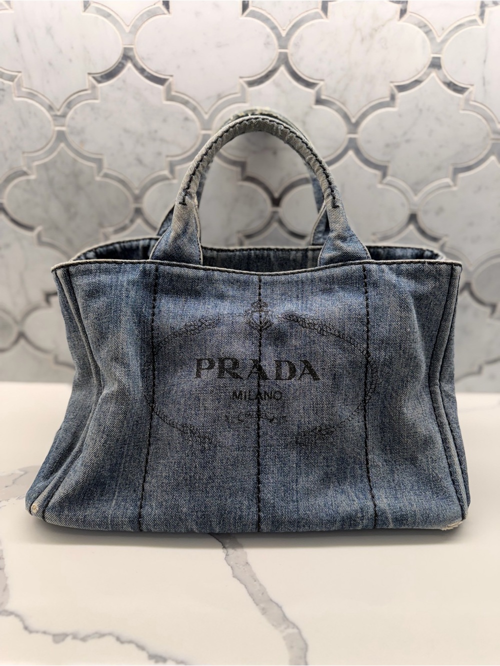 Prada Denim Tote in Washed Blue